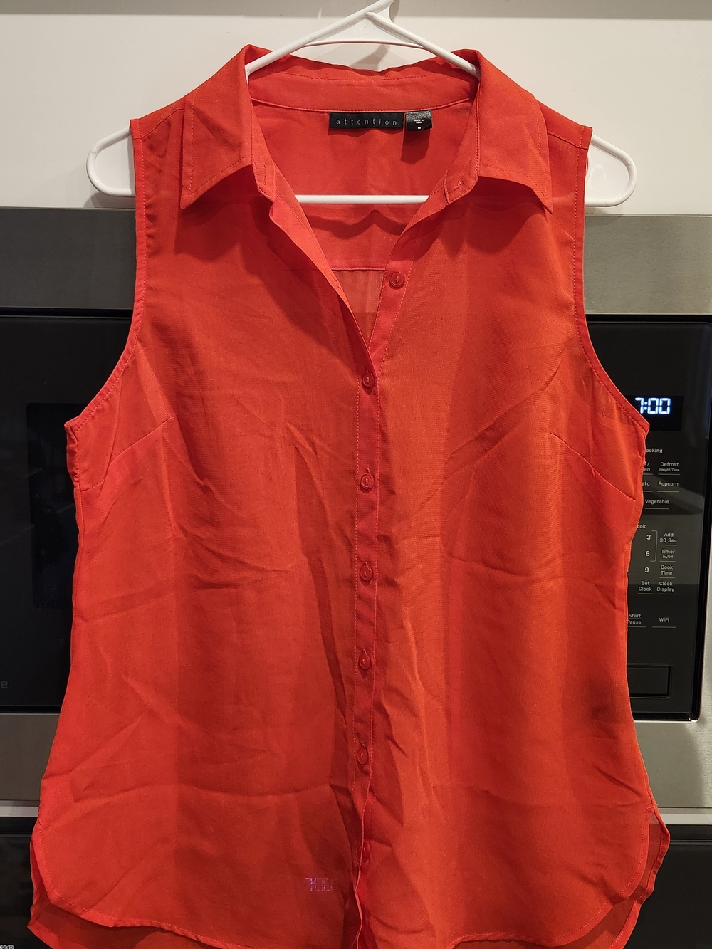 Attention Red Sleeveless Button-Front Blouse
